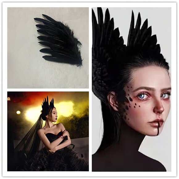 2Pcs Black Feather Hair Clip Crow - Picture 4 of 6
